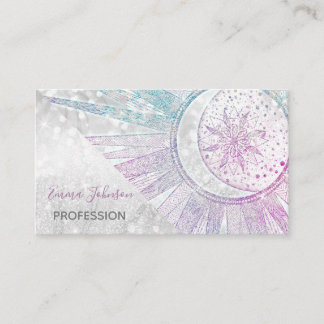 Elegant Iridescent Sun Moon Mandala Silver Design Visitekaartje