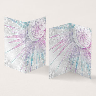 Elegant Iridescent Sun Moon Mandala Silver Design Visitekaartjes