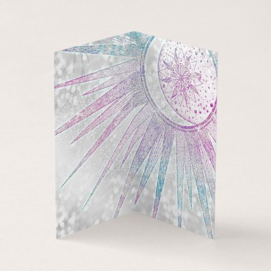Elegant Iridescent Sun Moon Mandala Silver Design Visitekaartjes (Binnen)