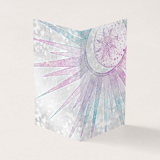 Elegant Iridescent Sun Moon Mandala Silver Design Visitekaartjes (Buitenkant)