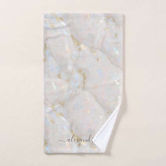 Élégant Iridescente Opal Gemstone Marble Chic (Serviette à main)