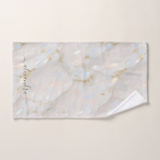 Élégant Iridescente Opal Gemstone Marble Chic (Serviette à main)