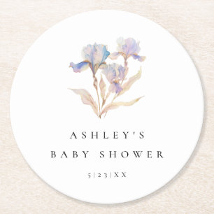 Elegant Iris Bloemen Waterverf Baby shower Ronde Kartonnen Onderzetter