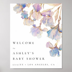 Elegant Iris Floral Baby shower Welkomstbord Poster