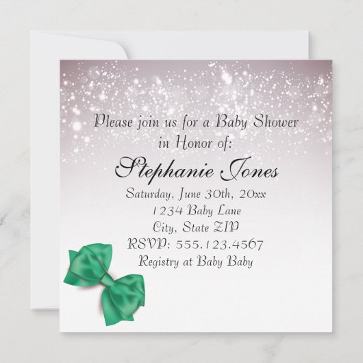 Elegant Irish Green Bow Sparkles Baby shower Kaart (Achterkant)