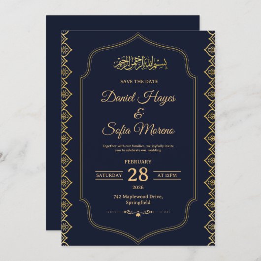 Elegant Islamic Muslim Wedding Invitation (Devant / Derrière)