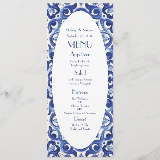 Elégant Italie bleu La Dolce Vita Plat Menu (Devant)