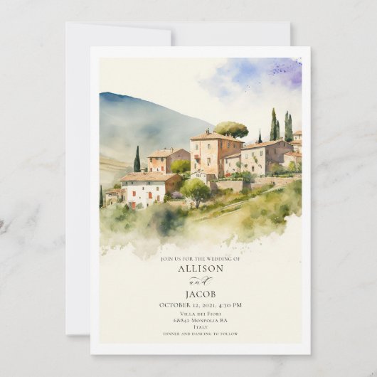 Elegant Italië Landschap Bestemming Bruiloft Kaart (Voorkant)