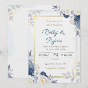 Élégant ivoire et Faire-part de mariage floral ble