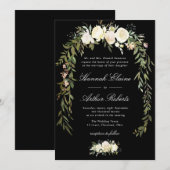 élégant ivoire floral faire-part de mariage noire (Devant / Derrière)
