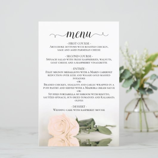 Elégant ivoire Pêche Rose Budget Mariage Menu (Debout devant)