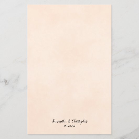 Elégant ivoire Pêche Rose Budget Mariage Menu (Dos)