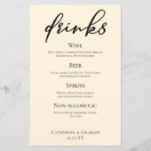 Elégant ivoire Simple Mariage Bar Menu Boissons (Devant)