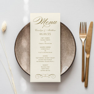 Elegant Ivoor Antiek Goud Krul Bruiloftsmonogram Menu