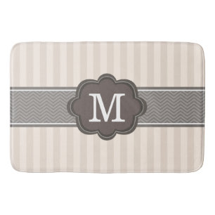 Elegant ivoor beige stripes bruin monogram badmat