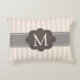 Elegant ivoor beige stripes bruin monogram decoratief kussen