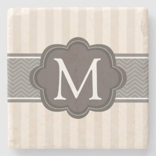 Elegant ivoor beige stripes bruin monogram stenen onderzetter