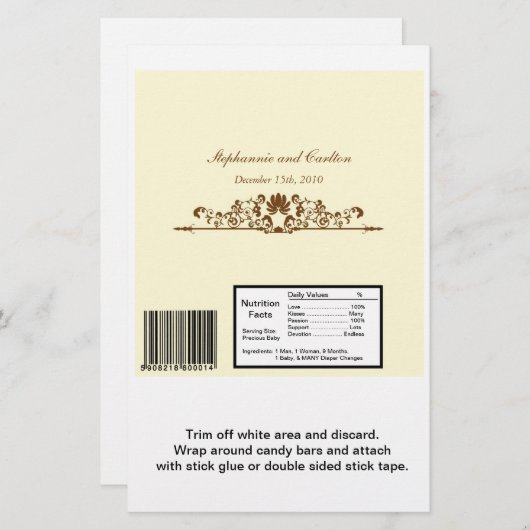 Elegant Ivoor/Bruin Bruiloft Grote Snoep Bar Wrap (Voorkant / Achterkant)