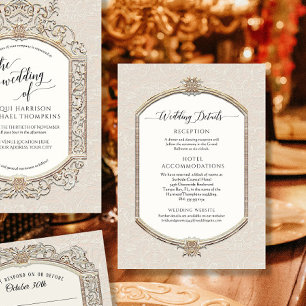 Elegant  Ivoor Cream n Gold Wedding Details Kaart