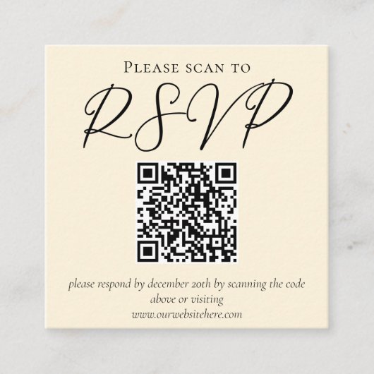 Elegant Ivoor Eenvoudig Bruiloft RSVP QR Code Informatiekaartje (Voorkant)