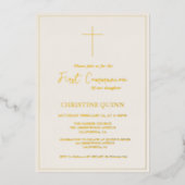 Elegant Ivoor en Goud Eerste Heilige Communie Folie Uitnodiging (Voorkant)