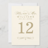 Elegant Ivoor en Goud Script Trouwtafel Nummer Kaart (Achterkant)