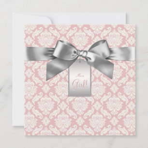 Elegant ivoor en roze Damask Baby shower Kaart