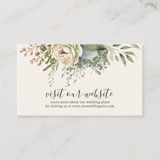 Elegant Ivoor en Sage Bloemen Bruiloft Website Informatiekaartje (Voorkant)