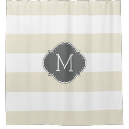 Elegant ivoor en witte strips met monogram douchegordijn
