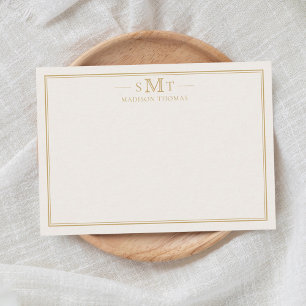 Elegant Ivoor Gouden Drieletter Monogram Notitiekaartje