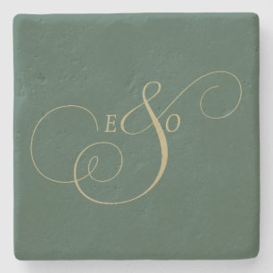 Elegant Ivoor Monogram Muted bruine Trouw Stenen Onderzetter
