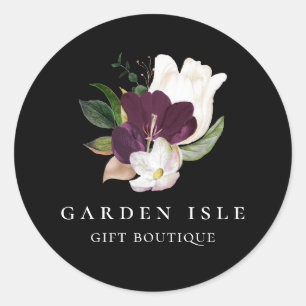 Elegant Ivoor Paarse Bloemen Boeket Zwart Ronde Sticker