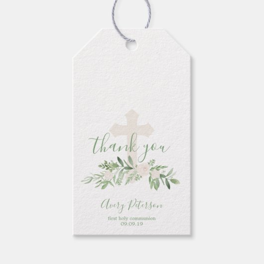 Elegant Ivoor Rozen Cross First Holy Communion Cadeaulabel (Voorkant)
