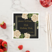 Elegant Ivoor Rozen & Gouden Glitter 25e Verjaarda Servet (Insitu)