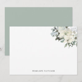 Elegant Ivoor Sage Aquarel Bloemen Notitiekaartje