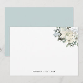 Elegant Ivoor Sage Aquarel Bloemen Notitiekaartje