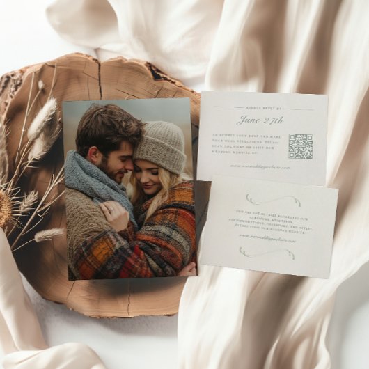 Elegant ivoor & salie Herfst Botanische foto bruil Kaart