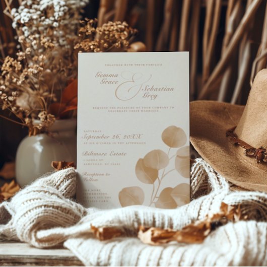 Elegant Ivoor & Terracotta Herfst Fotobruiloft Kaart