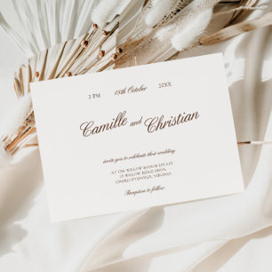 Elegant Ivoor & Warm Bruine Calligrafie Bruiloft Kaart