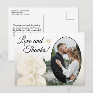 Elegant Ivoor White Rose Wedding Liefde & Bedankt Briefkaart