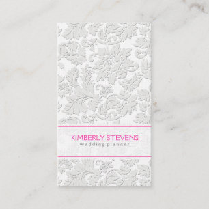 Elegant Ivoor Wit Bloemen Damasks Embossed Effect Visitekaartje