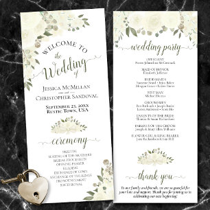 Elegant Ivoor Wit Boho Waterverf Bloemen Bruiloft Programma