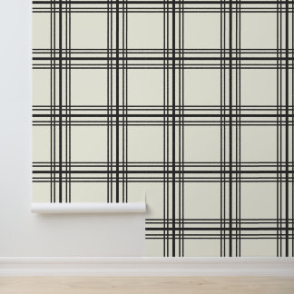 Elegant Ivoor Wit met Charcoal Black Grid Lines Behang