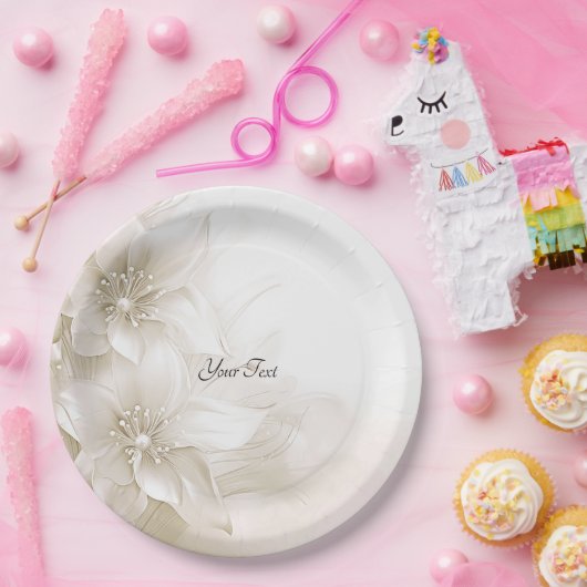 Elegant ivoor witte bloemen papier Bord (Feest)