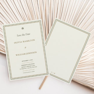 Elegant Ivoorkleurig & Goud Groen Rand 13x18cm Save The Date