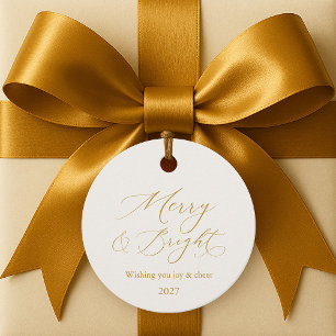 Elegant Ivoorkleurig “Merry & Bright” Gouden Schri Bedankjes Labels