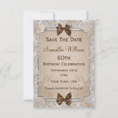 Elegant ivoren Rozen & Bows 60th Save the Date (Achterkant)