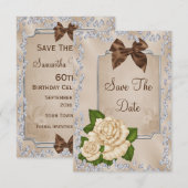 Elegant ivoren Rozen & Bows 60th Save the Date (Voorkant / Achterkant)