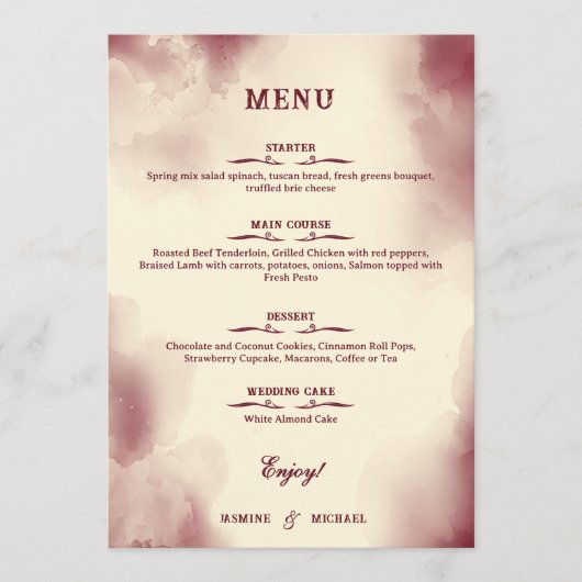 Elegant Ivory and Burgundy Retro Wedding Simple Menu (Voorkant)