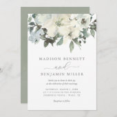 Elegant Ivory and Sage Floral Greenery Wedding Kaart (Voorkant / Achterkant)